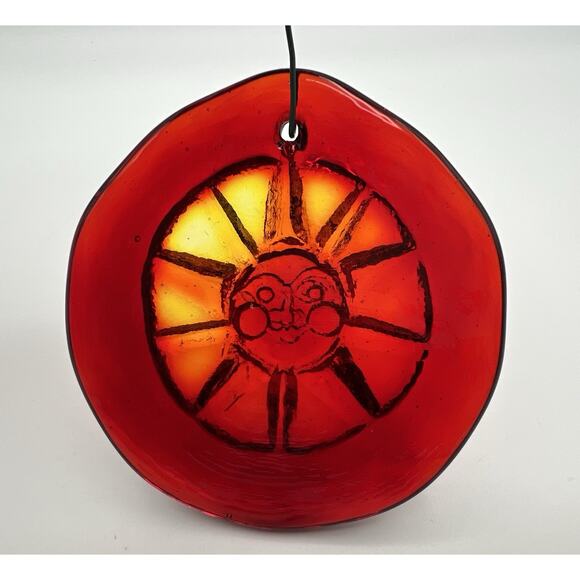 Blenko Ruby Red Amberina Art Glass Sunshine Suncatcher 3.5” Hanging Decor - Picture 6 of 10